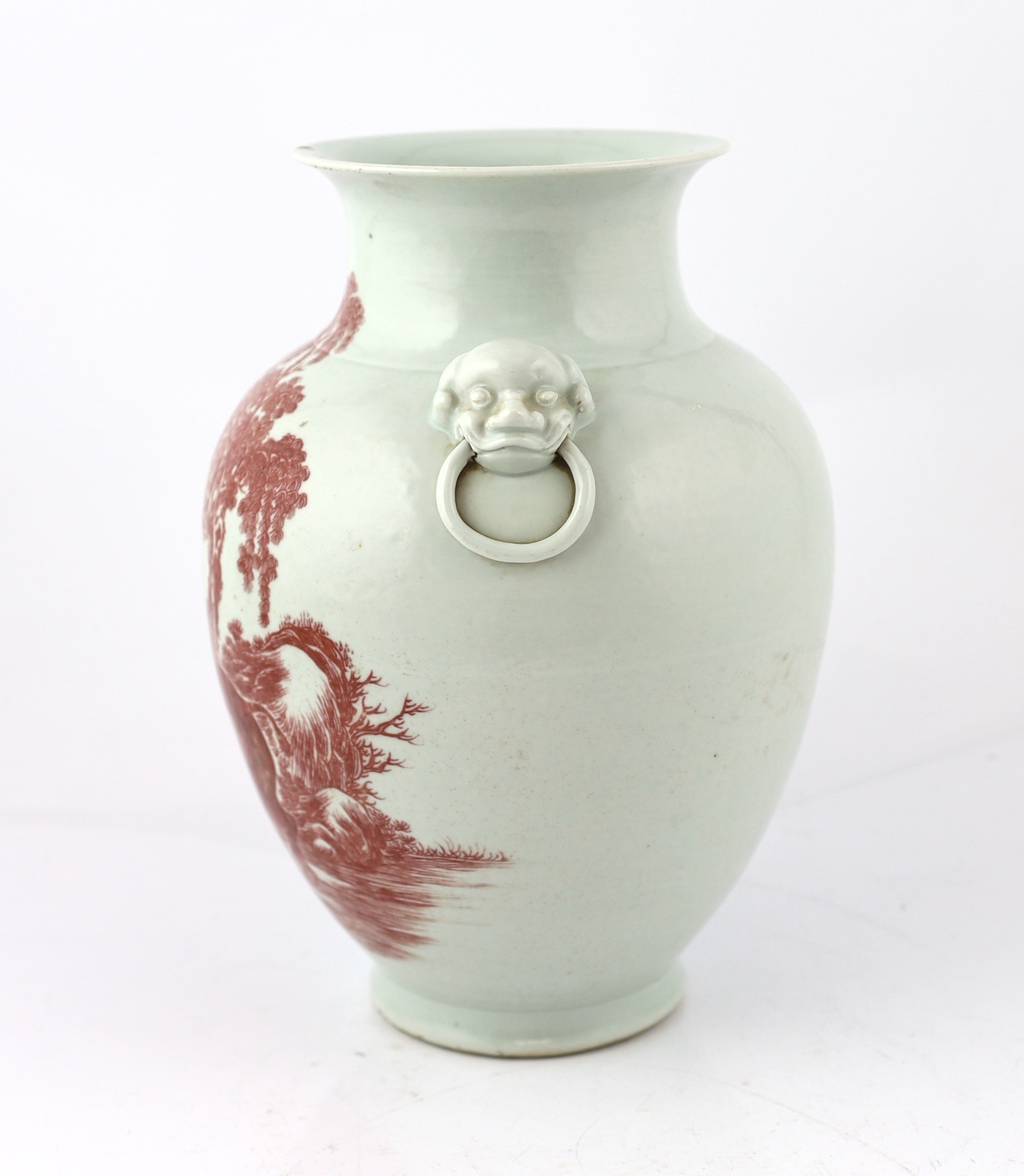 A Chinese underglaze copper red ovoid vase, Yongzheng seal mark, but 19th century, rim chips and short hairline cracks